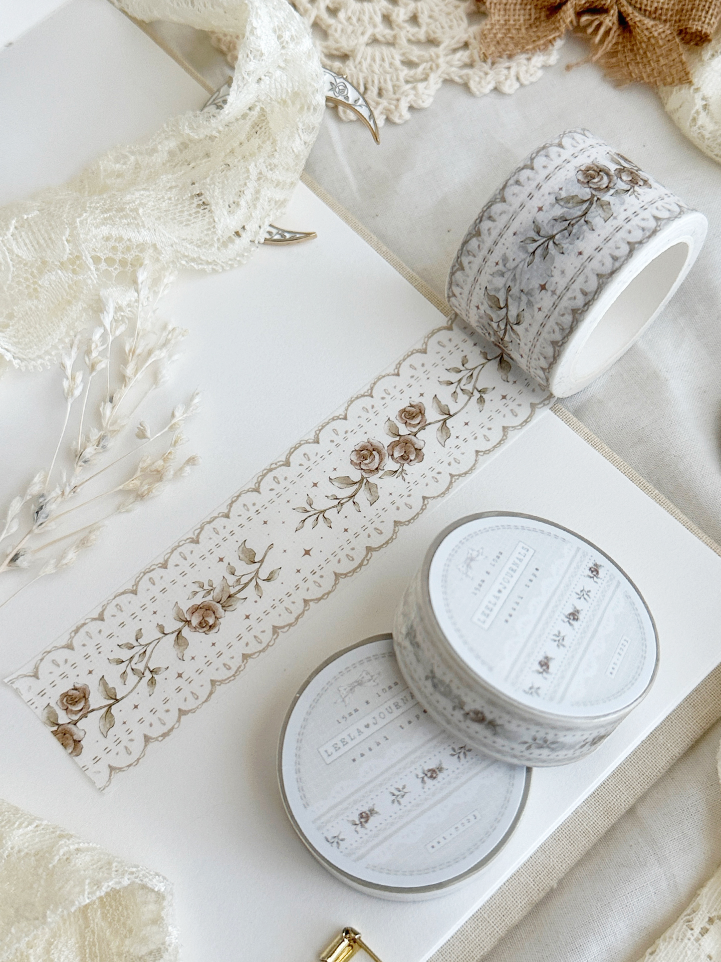 Lace & roses - brown washi tape