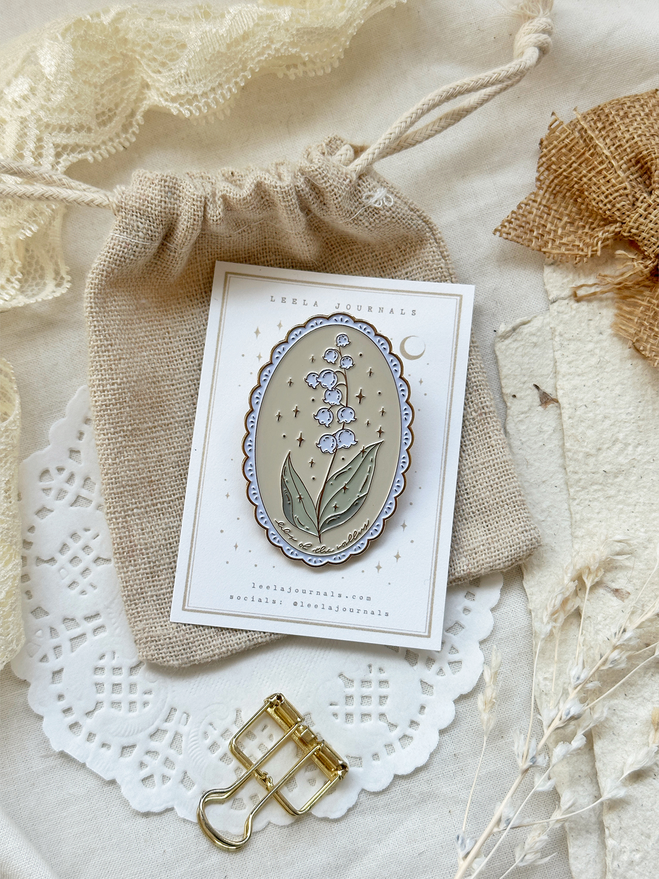 Enamel journal pin Lily of the Valley