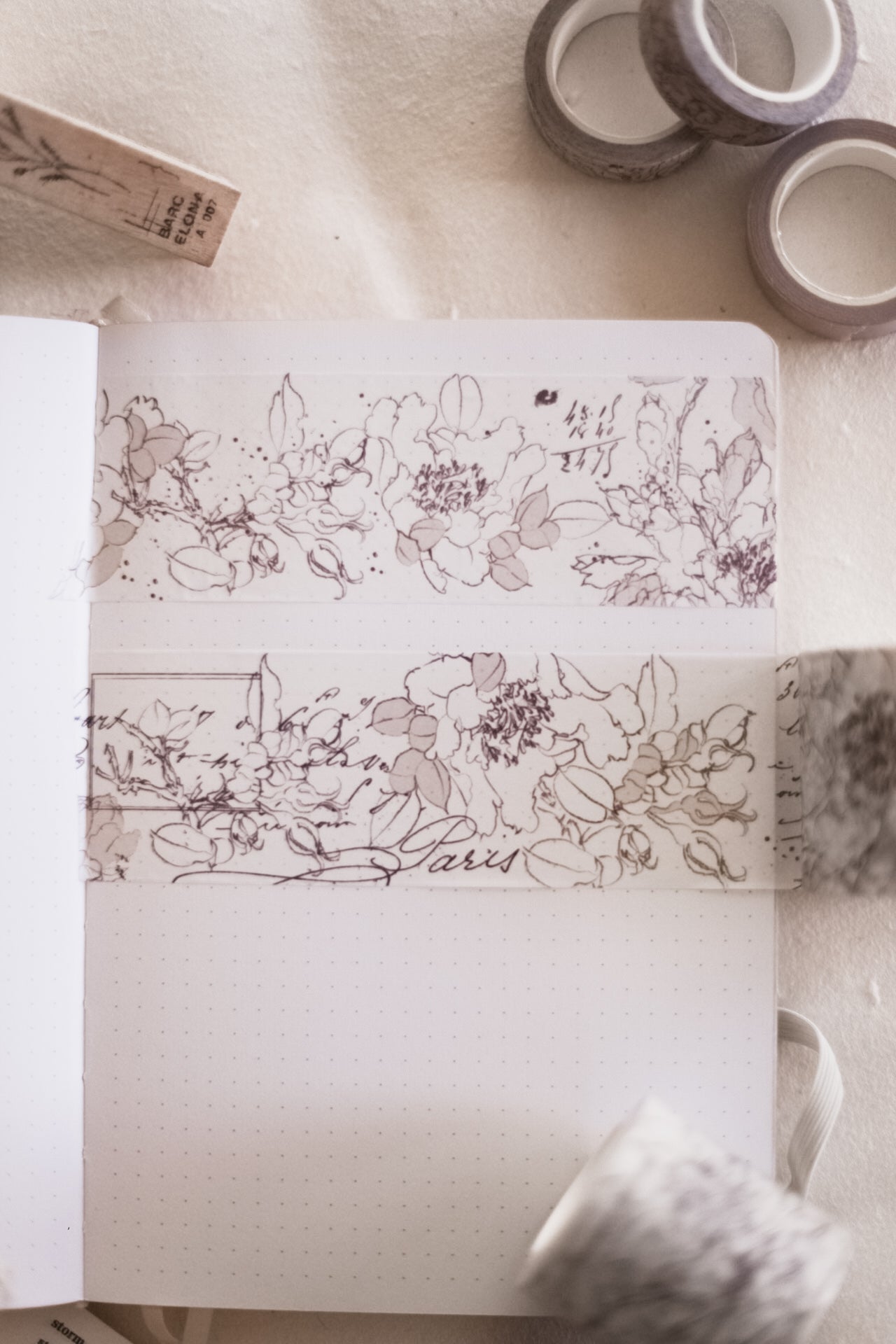 Pencil flowers - Washi tape - White 48mm