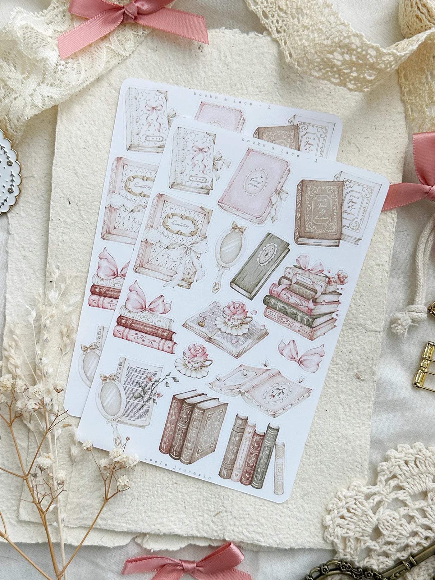 PREORDER - books & lace - 1 - mini & large sticker sheets