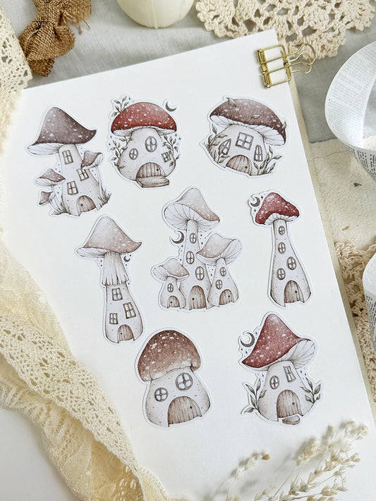 PREORDER - mushroom houses die cut sticker flake bundle
