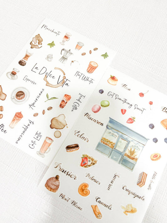 Coffee & Pastry Print on (rub on stickers) Stickers | T-002