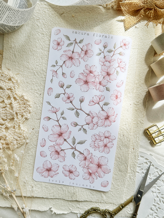 feuille d'autocollants rose à découpes en forme de sakura: Blanc mat